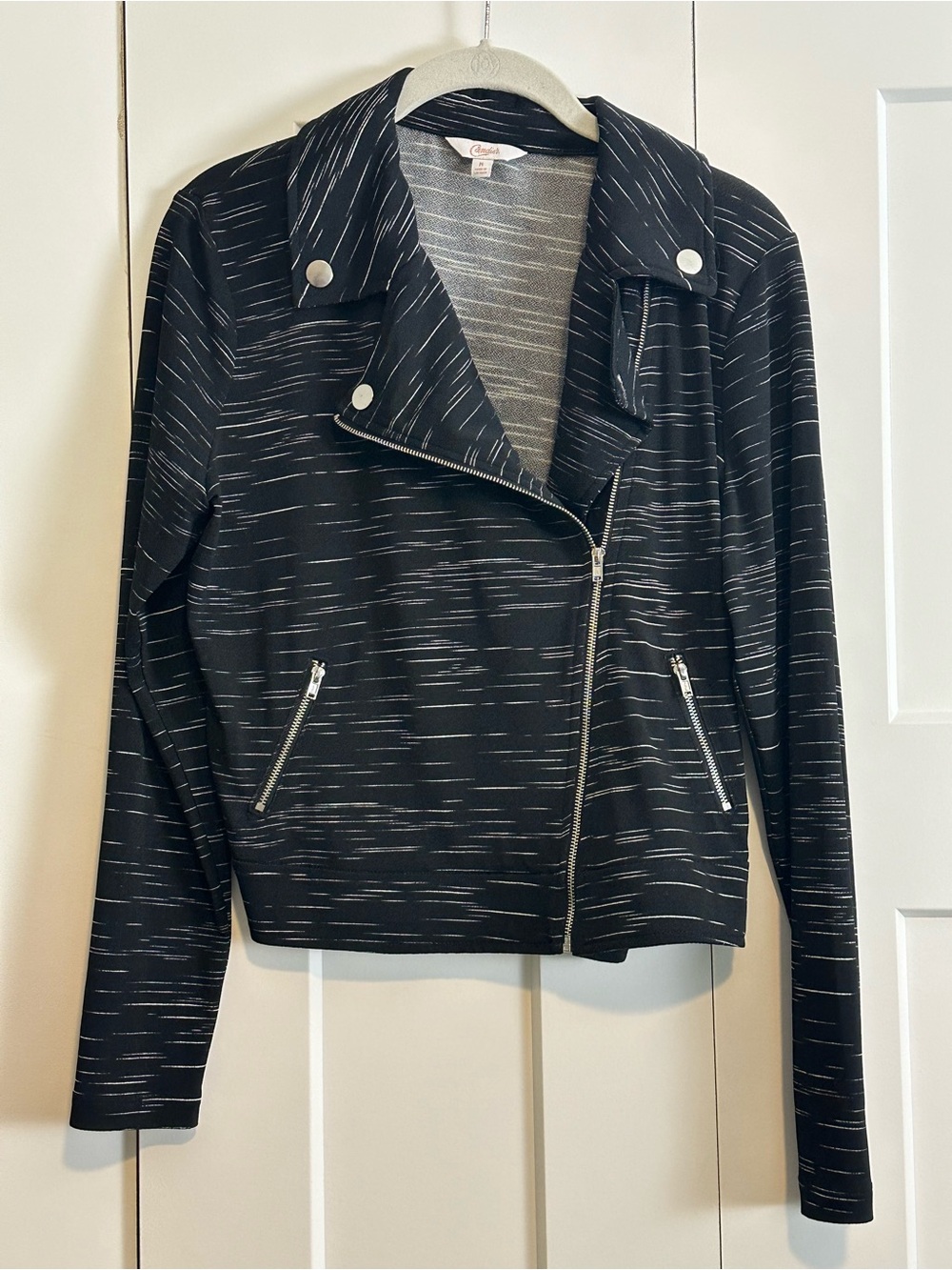 Candie's Juniors Black Striped Moto Jacket